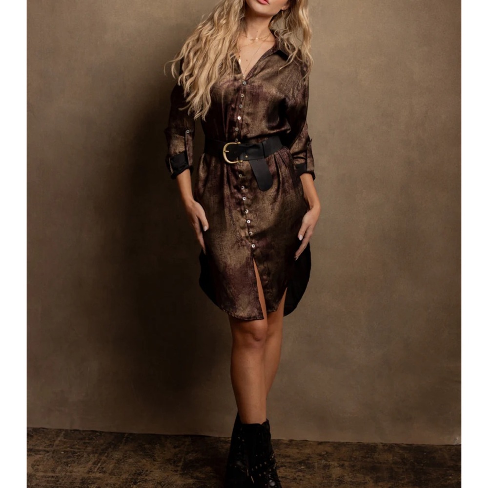 Joyfolie Dark Brown Long Sleeve Dress